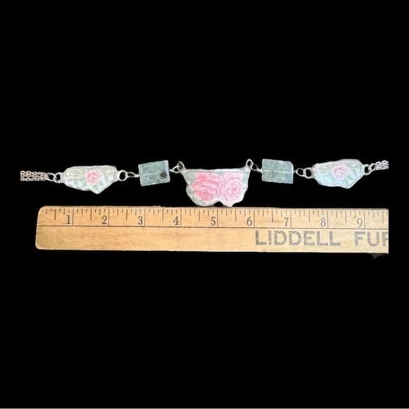 Artisan Antique Roses Broken Lynns China Necklace Hand Soldered Prenhite Stones - Picture 11 of 14